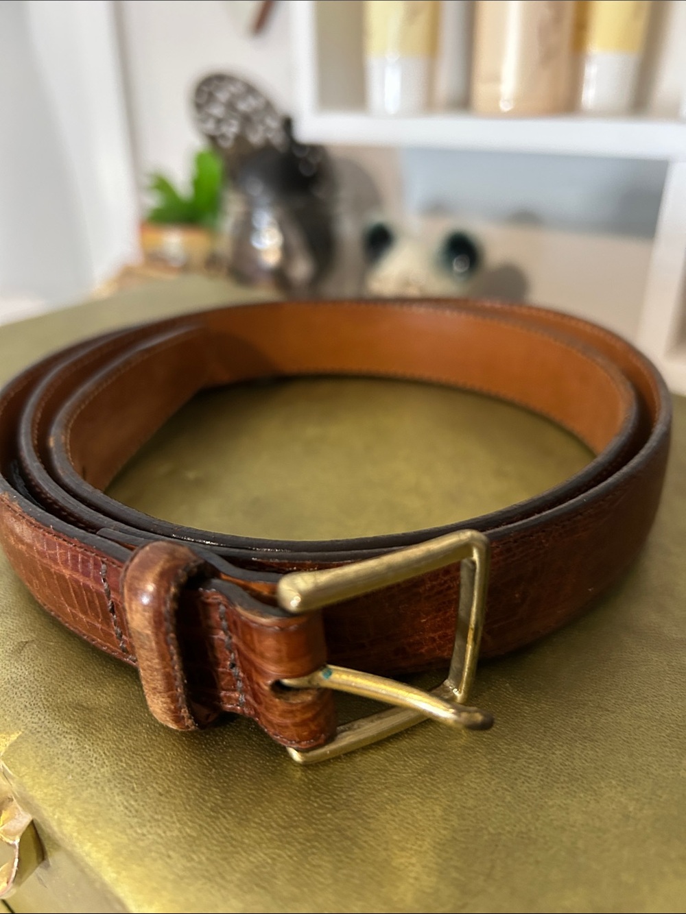 Brighton Embossed Saddle Leather Belt in Warm Tan women’s